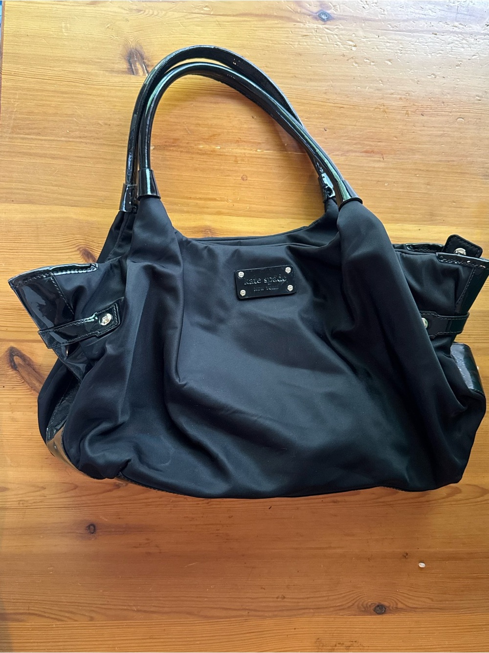 kate spade Black Nylon Shoulder Bag with Patent Trim